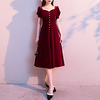 A-Line Minimalist Elegant Party Wear Cocktail Party Dress Sweetheart Neckline Short Sleeve Tea Length Velvet with Buttons Ruched Split 2021 miniinthebox