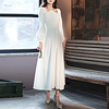 A-Line Minimalist Elegant Party Wear Engagement Dress Scoop Neck Long Sleeve Tea Length Stretch Fabric with Pleats 2021 miniinthebox