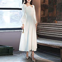 A-Line Minimalist Elegant Party Wear Engagement Dress Scoop Neck Long Sleeve Tea Length Stretch Fabric with Pleats 2021 miniinthebox