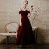 A-Line Minimalist Elegant Party Wear Prom Dress Off Shoulder Short Sleeve Ankle Length Velvet with Bow(s) 2021 miniinthebox