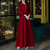 A-Line Minimalist Elegant Party Wear Prom Dress Shirt Collar 3/4 Length Sleeve Floor Length Stretch Fabric with Buttons 2020