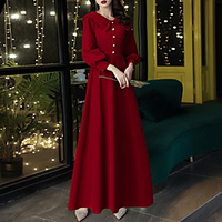 A-Line Minimalist Elegant Party Wear Prom Dress Shirt Collar 3/4 Length Sleeve Floor Length Stretch Fabric with Buttons 2020