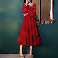 A-Line Minimalist Elegant Party Wear Prom Dress Sweetheart Neckline Long Sleeve Tea Length Tulle with Beading Ruffles 2021 miniinthebox