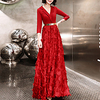 A-Line Minimalist Elegant Party Wear Prom Dress V Neck 3/4 Length Sleeve Floor Length Lace Stretch Fabric with Sash / Ribbon 2021 miniinthebox