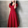 A-Line Minimalist Elegant Prom Formal Evening Dress V Neck Short Sleeve Tea Length Stretch Fabric with Beading 2021 miniinthebox