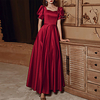 A-Line Minimalist Elegant Wedding Guest Formal Evening Dress Scoop Neck Short Sleeve Ankle Length Satin with Sleek Beading 2021 miniinthebox