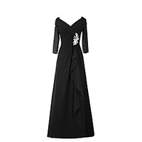A-Line Minimalist Elegant Wedding Guest Formal Evening Dress V Neck Half Sleeve Floor Length Chiffon with Draping Appliques 2020
