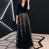 A-Line Minimalist Elegant Wedding Guest Formal Evening Dress V Neck Long Sleeve Floor Length Lace Stretch Fabric with Sash / Ribbon Embroidery 2021 miniinthebox