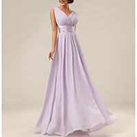 A-Line Minimalist Elegant Wedding Guest Formal Evening Dress V Neck Sleeveless Floor Length Chiffon with Sash / Ribbon Pleats 2020