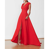 A-Line Minimalist Elegant Wedding Guest Formal Evening Dress V Neck Sleeveless Floor Length Chiffon with Split 2020