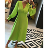 A-Line Minimalist Elegant Wedding Guest Prom Dress V Neck Long Sleeve Tea Length Chiffon with Sleek 2020