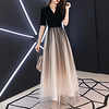 A-Line Minimalist Gradient Engagement Formal Evening Dress V Neck Half Sleeve Floor Length Tulle Velvet with Sleek 2021 miniinthebox