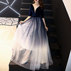 A-Line Minimalist Gradient Wedding Guest Formal Evening Dress Illusion Neck V Neck Half Sleeve Floor Length Tulle Velvet with Sash / Ribbon 2021 miniinthebox