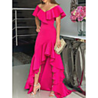 A-Line Minimalist Party Wear Formal Evening Dress Off Shoulder Sleeveless Asymmetrical Stretch Satin with Ruffles Split 2020
