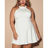 A-Line Minimalist Plus Size Homecoming Cocktail Party Dress Halter Neck Sleeveless Short / Mini Stretch Fabric with Lace Insert 2020