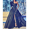 A-Line Minimalist Sexy Engagement Formal Evening Dress One Shoulder Half Sleeve Court Train Satin with Pleats Split 2020