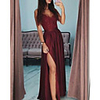 A-Line Minimalist Sexy Engagement Formal Evening Dress V Neck Sleeveless Floor Length Stretch Satin with Pleats Split Appliques 2020