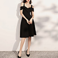 A-Line Minimalist Sexy Homecoming Cocktail Party Dress Off Shoulder Short Sleeve Knee Length Spandex with Sleek 2020