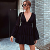 A-Line Minimalist Sexy Party Wear Cocktail Party Dress V Neck Long Sleeve Short / Mini Chiffon with Pleats 2020