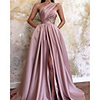 A-Line Minimalist Sexy Wedding Guest Formal Evening Dress One Shoulder Sleeveless Sweep / Brush Train Satin with Pleats Split 2020