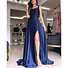 A-Line Minimalist Sexy Wedding Guest Formal Evening Dress Scoop Neck Sleeveless Sweep / Brush Train Satin with Split 2020