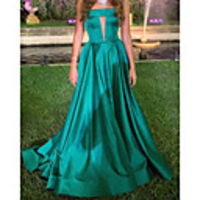 A-Line Minimalist Sexy Wedding Guest Formal Evening Dress Strapless Sleeveless Sweep / Brush Train Satin with Pleats 2020