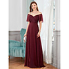 A-Line Minimalist Sexy Wedding Guest Formal Evening Dress V Neck Short Sleeve Floor Length Chiffon with Sleek 2020