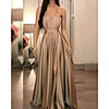 A-Line Minimalist Sexy Wedding Guest Formal Evening Dress V Neck Sleeveless Floor Length Stretch Satin with Pleats Split 2020