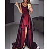 A-Line Minimalist Sexy Wedding Guest Formal Evening Dress V Neck Sleeveless Sweep / Brush Train Satin with Ruffles 2020