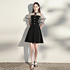 A-Line Minimalist Vintage Homecoming Cocktail Party Dress High Neck Short Sleeve Short / Mini Spandex with Buttons 2020