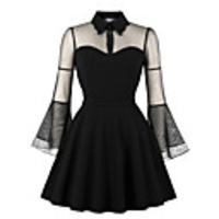 A-Line Minimalist Vintage Party Wear Cocktail Party Dress Illusion Neck Long Sleeve Short / Mini Spandex with Ruffles 2020