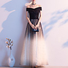 A-Line Minimalist Vintage Wedding Guest Prom Dress Off Shoulder Short Sleeve Floor Length Tulle with Sequin 2020