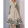 A-Line Mother of the Bride Dress Elegant Luxurious Plunging Neck Ankle Length Satin 3/4 Length Sleeve with Pattern / Print 2020