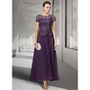A-Line Mother of the Bride Dress Elegant Jewel Neck Ankle Length Chiffon Lace Short Sleeve with Pleats Appliques 2020