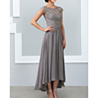A-Line Mother of the Bride Dress Elegant Jewel Neck Ankle Length Chiffon Lace Sleeveless with Lace Appliques 2020