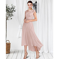 A-Line Mother of the Bride Dress Elegant Jewel Neck Ankle Length Chiffon Lace Sleeveless with Pleats Appliques 2021 miniinthebox