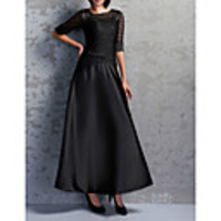 A-Line Mother of the Bride Dress Elegant Jewel Neck Ankle Length Satin Tulle Half Sleeve with Ruching 2020