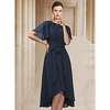A-Line Mother of the Bride Dress Elegant Jewel Neck Asymmetrical Chiffon Short Sleeve with Bow(s) Pleats 2020