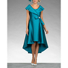 A-Line Mother of the Bride Dress Elegant Jewel Neck Asymmetrical Satin Short Sleeve with Bow(s) Crystal Brooch 2020