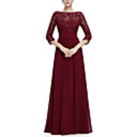 A-Line Mother of the Bride Dress Elegant Jewel Neck Floor Length Chiffon 3/4 Length Sleeve with Sash / Ribbon Pleats 2020