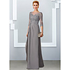 A-Line Mother of the Bride Dress Elegant Jewel Neck Floor Length Chiffon Lace Half Sleeve with Appliques 2020