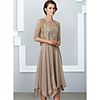A-Line Mother of the Bride Dress Elegant Jewel Neck Floor Length Chiffon Lace Half Sleeve with Pleats 2020