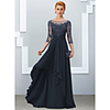 A-Line Mother of the Bride Dress Elegant Jewel Neck Floor Length Chiffon Lace Half Sleeve with Ruffles Appliques 2020