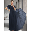 A-Line Mother of the Bride Dress Elegant Jewel Neck Floor Length Chiffon Lace Short Sleeve with Appliques 2020