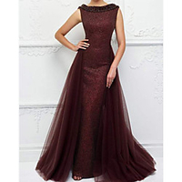 A-Line Mother of the Bride Dress Elegant Jewel Neck Floor Length Lace Sleeveless with Pleats 2020