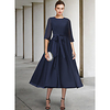 A-Line Mother of the Bride Dress Elegant Jewel Neck Tea Length Chiffon Half Sleeve with Sash / Ribbon Bow(s) Pleats 2020