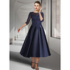 A-Line Mother of the Bride Dress Elegant Jewel Neck Tea Length Lace Satin 3/4 Length Sleeve with Pleats Appliques 2020