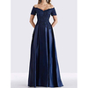 A-Line Mother of the Bride Dress Elegant Off Shoulder Floor Length Lace Satin Short Sleeve with Pleats Beading 2020