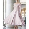 A-Line Mother of the Bride Dress Elegant Off Shoulder Knee Length Satin Half Sleeve with Pleats 2020