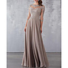 A-Line Mother of the Bride Dress Elegant See Through Jewel Neck Floor Length Chiffon Lace 3/4 Length Sleeve with Draping Appliques 2020 Mother of the groom dresses